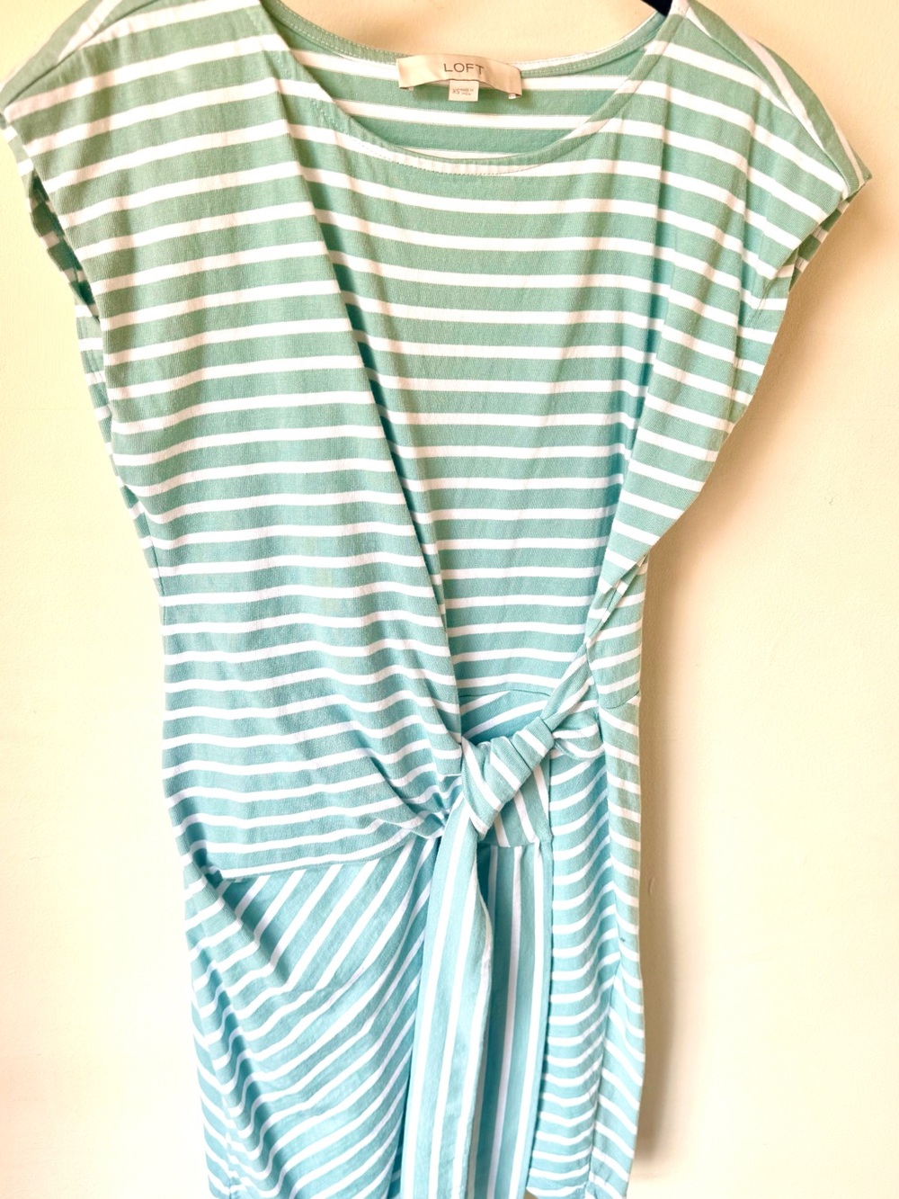 Never worn: LOFT Mint Green & White Striped Tie-Front Dress